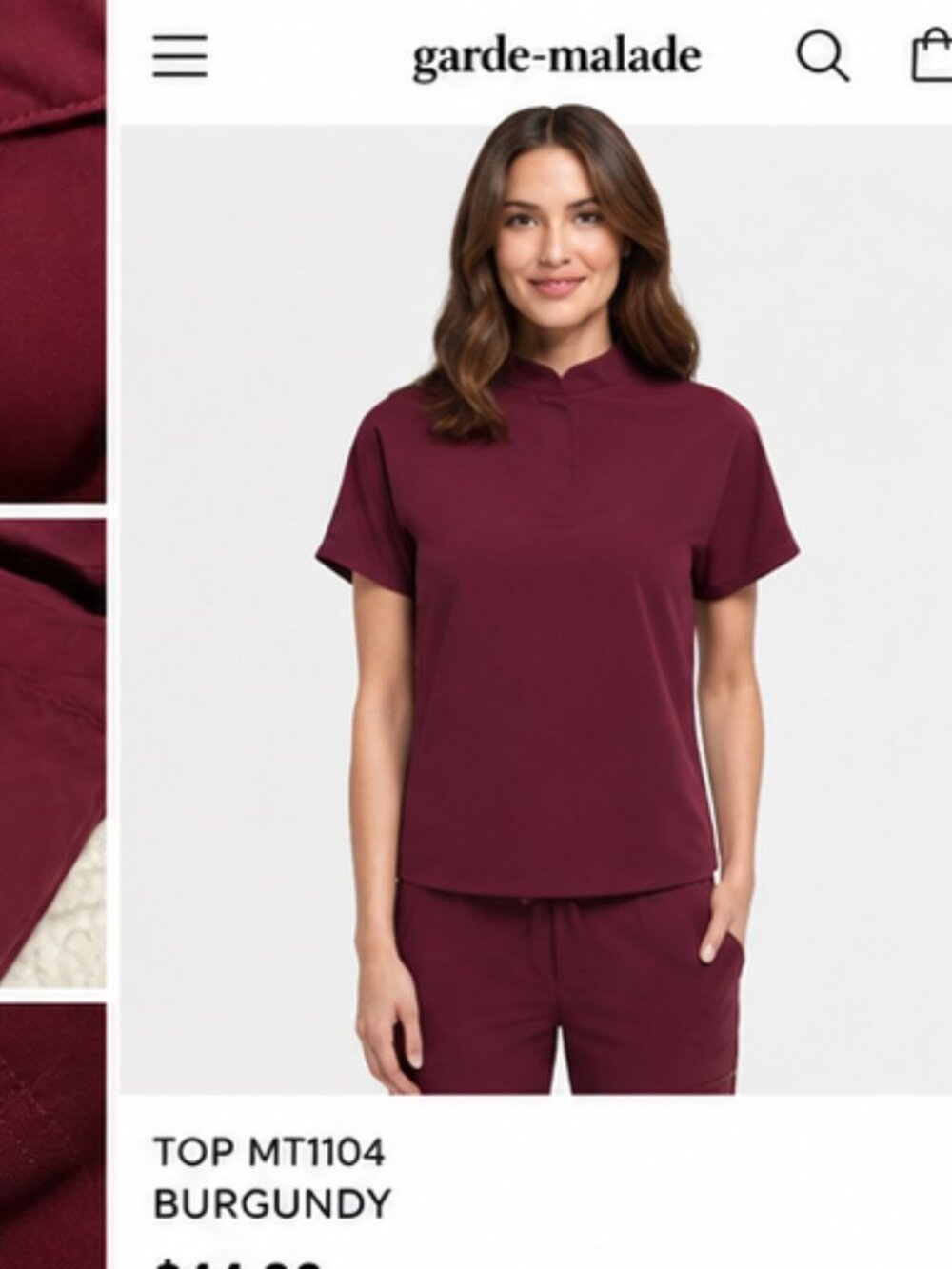 Garde Malade Scrub top Burgundy (M)